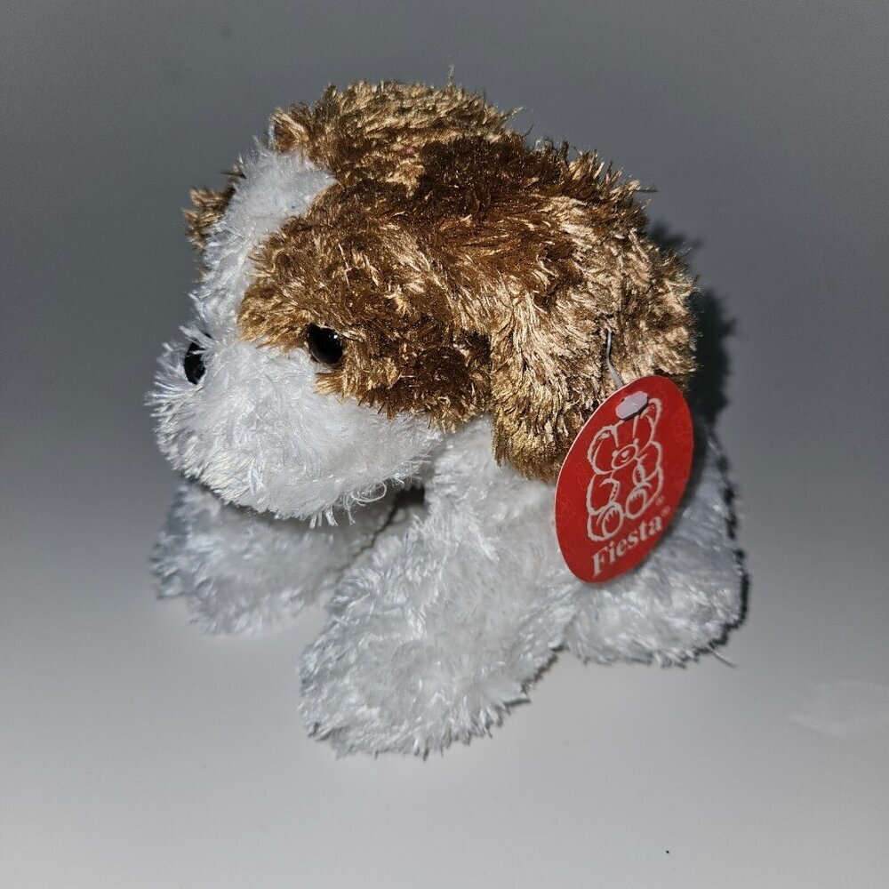Fiesta Brown White Puppy Dog Plush Bean Bag Stuffed Toy Rope Collar Kohair w/TAG